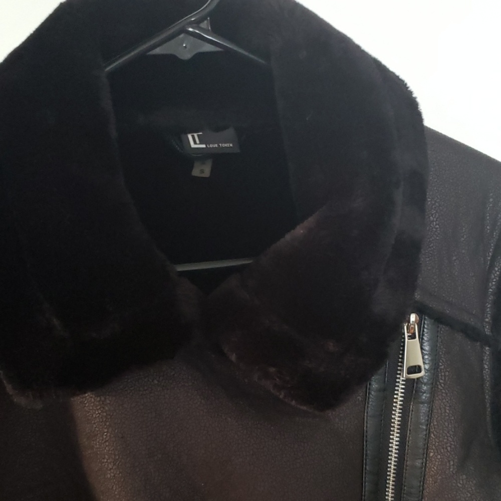 Faux leather faux fur moto jacket